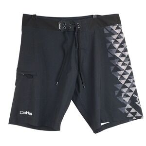 DaHui Board Shorts Mens 34 Black Topographic Geometric Surf Swim Trunks